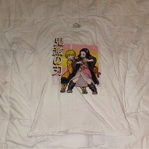 Japanese Demon Slayer Kimetsu No Yaiba Nezuko & Zenitsu Grid T-shirt White Small